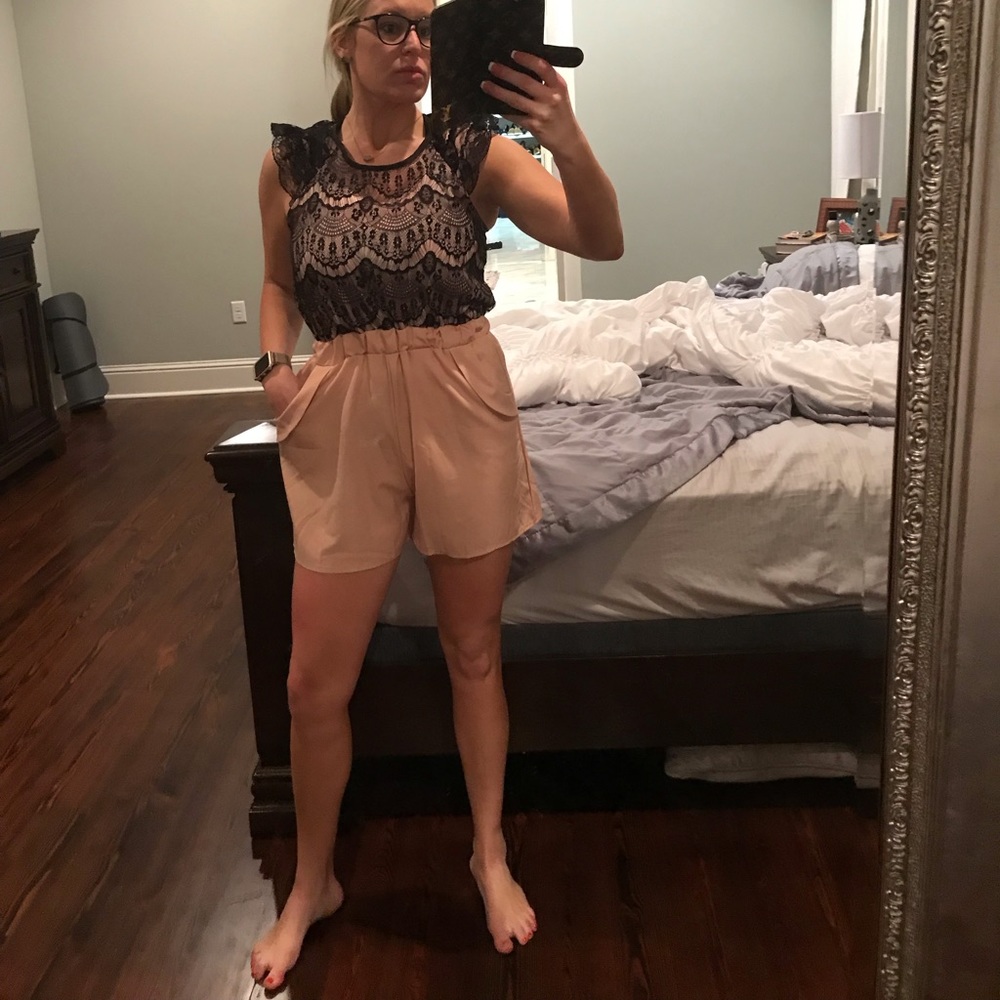 Romper! Black lace and blush.